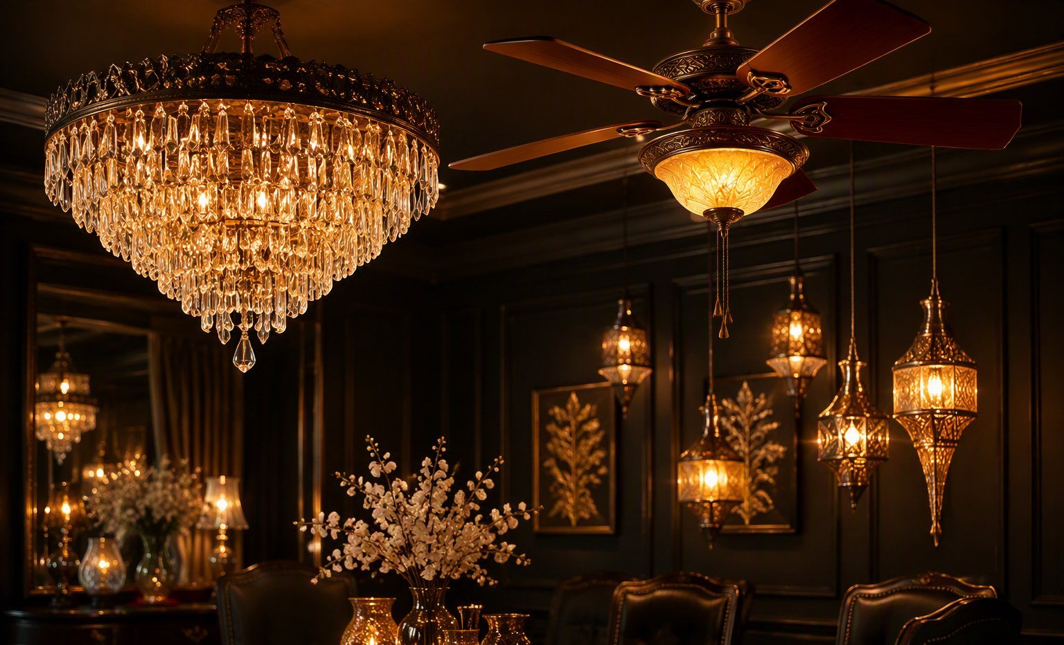 Chandelier and decorative fan lighting
